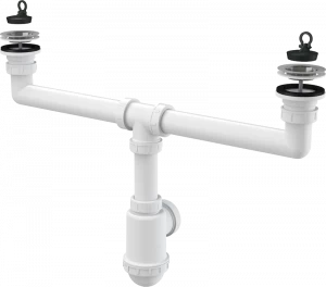 Сифон для сдвоенной мойки с нержавеющими решетками DN70