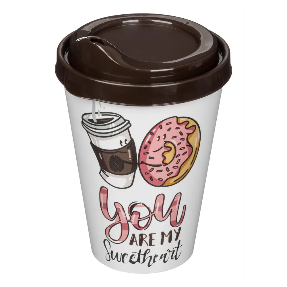 Стакан с крышкой Delinia You Are My Sweetheart 420 мл пластик цвет белый STLM-2152551 - Вид №1