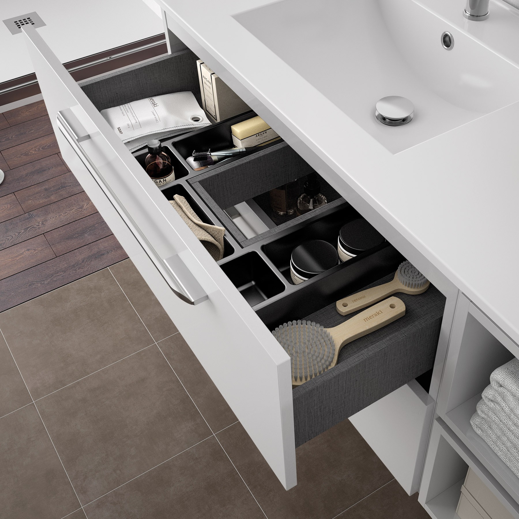 23281 SALGAR Мебель для умывальника FUSSION CHROME 600 2 ящика GLOSS WHITE 598 x 540 x 450 мм Глянцевый белый - Вид №4