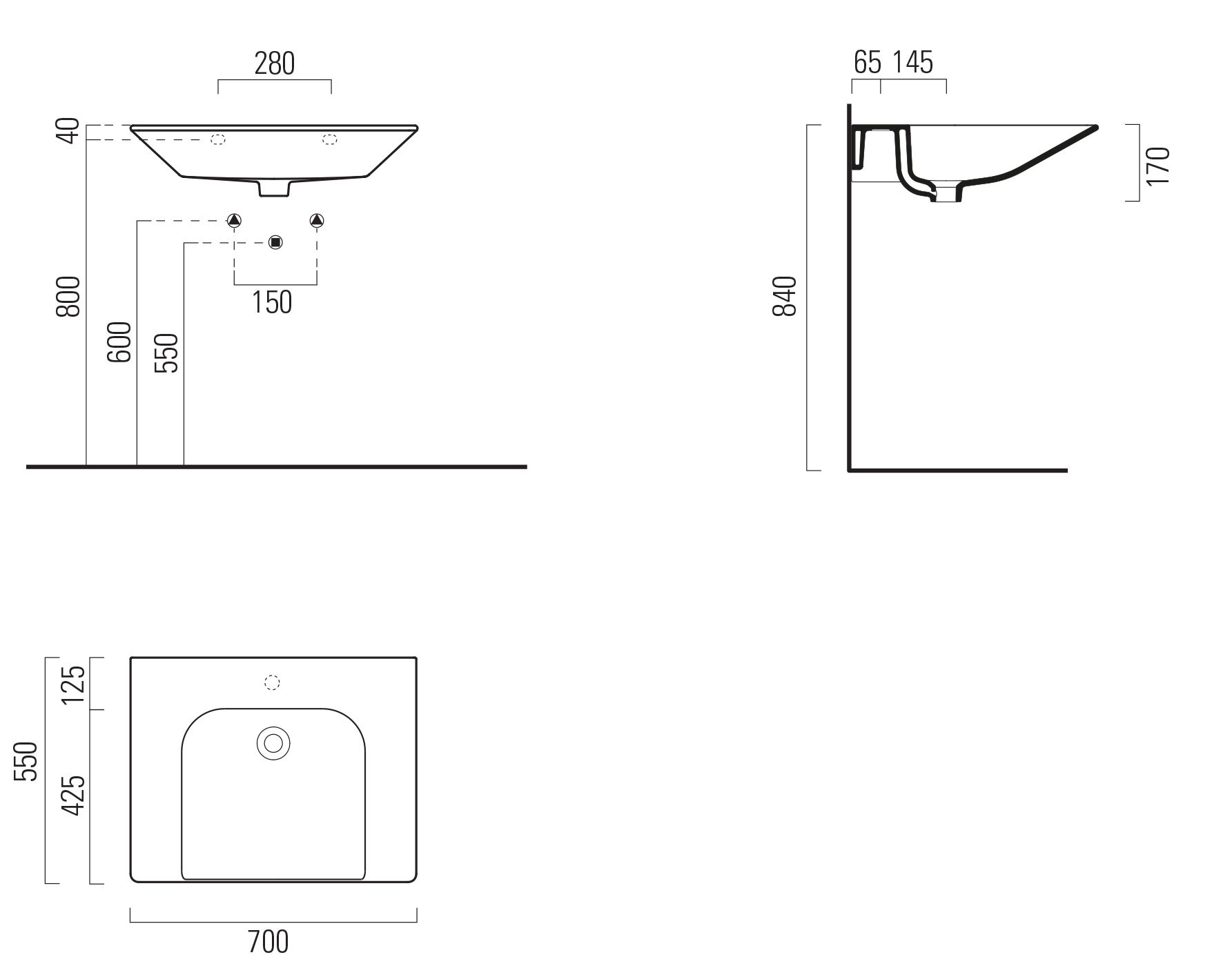 Прямоугольная керамическая подвесная раковина с переливом GSI ceramica Community ARCH-00050808 - Вид №4