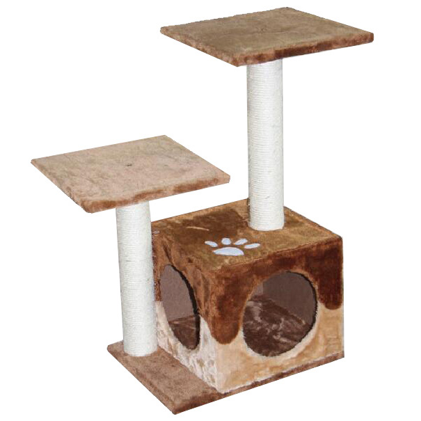 ПР0035448 Когтеточка для кошек Домик с двумя входами и площадками 30х40х67см бежево-коричневый Foxie 