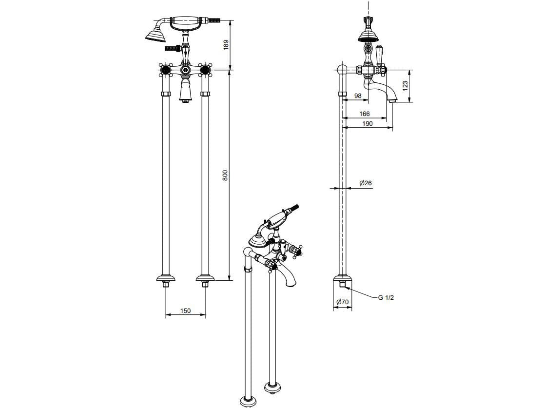 Смеситель для ванны из хромированной латуни Bugnatese ARCADIA ARCH-00070272 - Вид №1