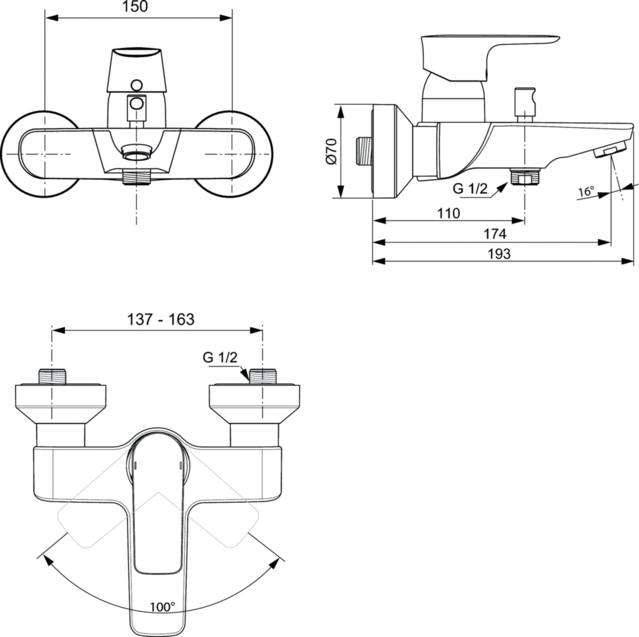 A7033AA Смеситель для ванны с душем Ideal Standard CONNECT AIR - Вид №3