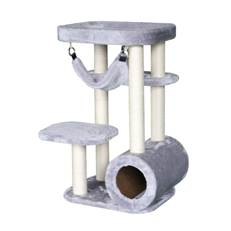 ПР0049178 Когтеточка для кошек с лежанками, домиком и гамаком 50х40х85см серая Foxie 