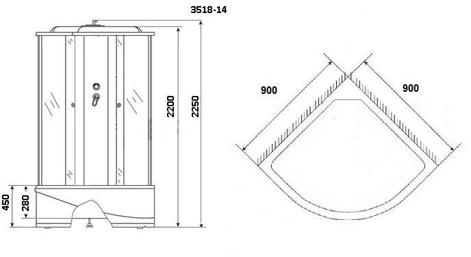 Душевая кабина NG- 3518-14 (900х900х2150) высокий поддон(45см) стекло ТОНИРОВАННОЕ Niagara Classic 35181434 - Вид №2