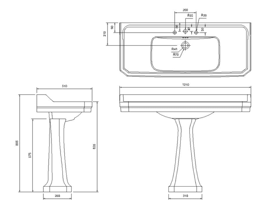 Одинарный прямоугольный умывальник из витрин на колонне Burlington Эдвардианская ARCH-00022477 - Вид №4