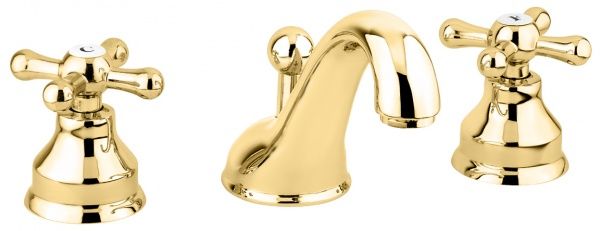 12033OR Смеситель Deco Classic с донным клапаном для раковины на 3 отверстия, цвет золото EMMEVI Decò classic