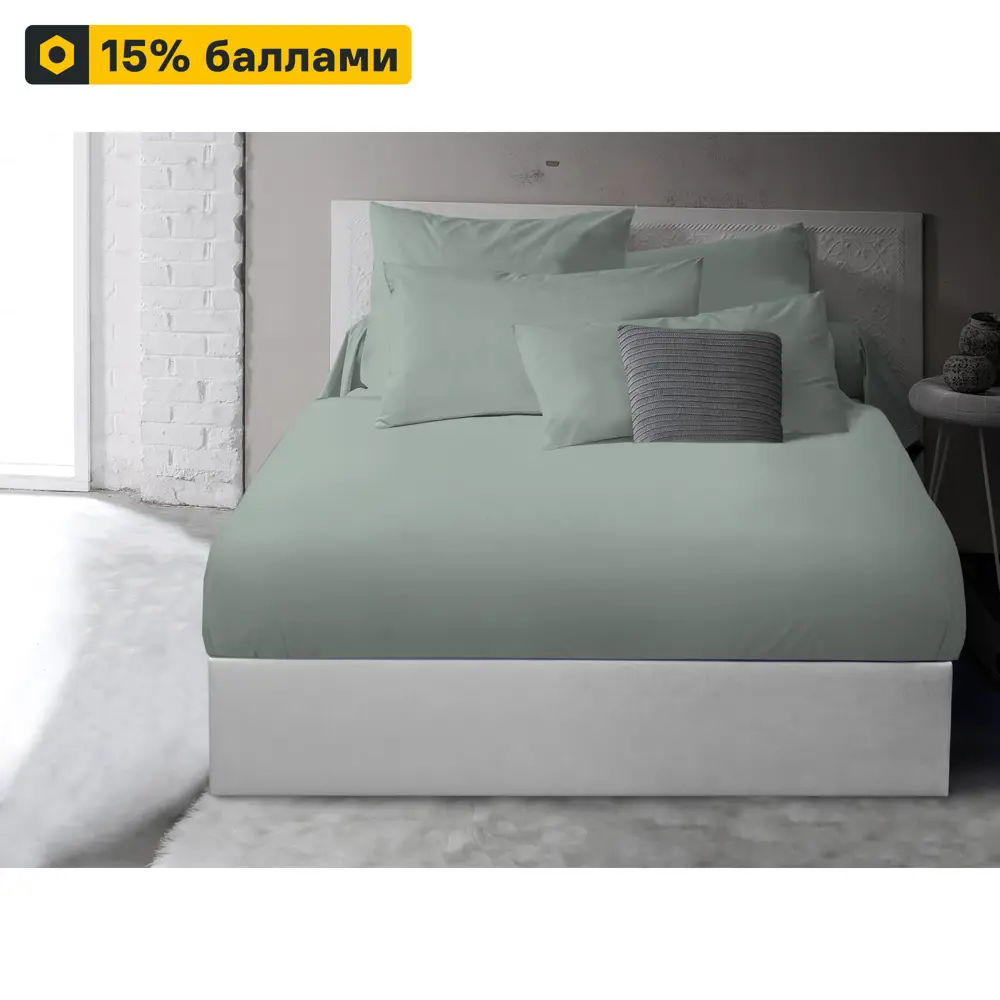 Простыня на резинке INSPIRE из хлопкового сатина 200×220 см пыльно-зеленый 89337639 STLM-1053991