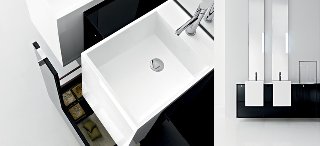 Комбинация ванной комнаты PV04 в отделке Prop 49  Mineralmarmo/ L22 Nero MILLDUE PIVOT PIVOT04 - Вид №1