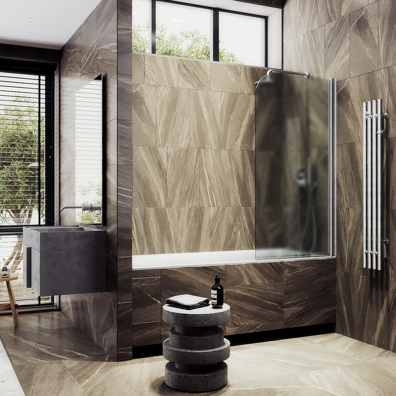 Шторка для ванны поворотная на монопетле ST-610-5 Public Steel