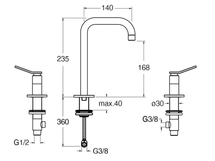 Смеситель для раковины с раздельными розетками без слива CRISTINA Rubinetterie East Side ARCH-00048649 - Вид №2