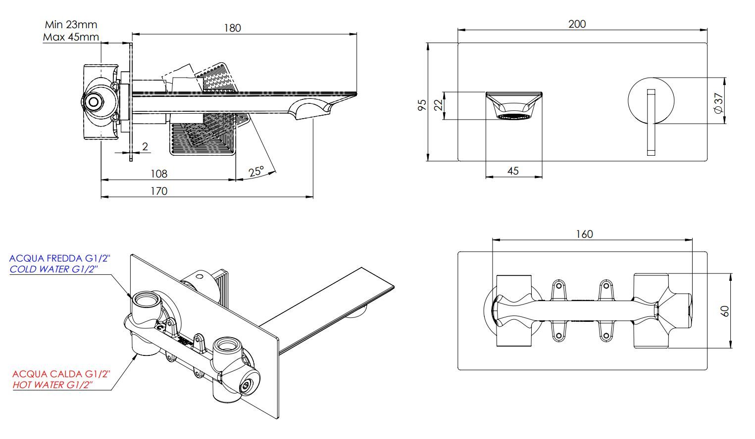 Настенный смеситель для раковины с пластиной Daniel Rubinetterie Stellar ARCH-00056497 - Вид №2