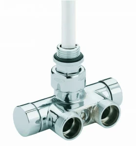 Carlo Poletti V87100H Клапан термостатический одно/двухтрубный с by-pass и держателем, центральное подсоединение. Версия прямая с подключением медной или пластиковой трубы. Межосевое расстояние 40 мм.