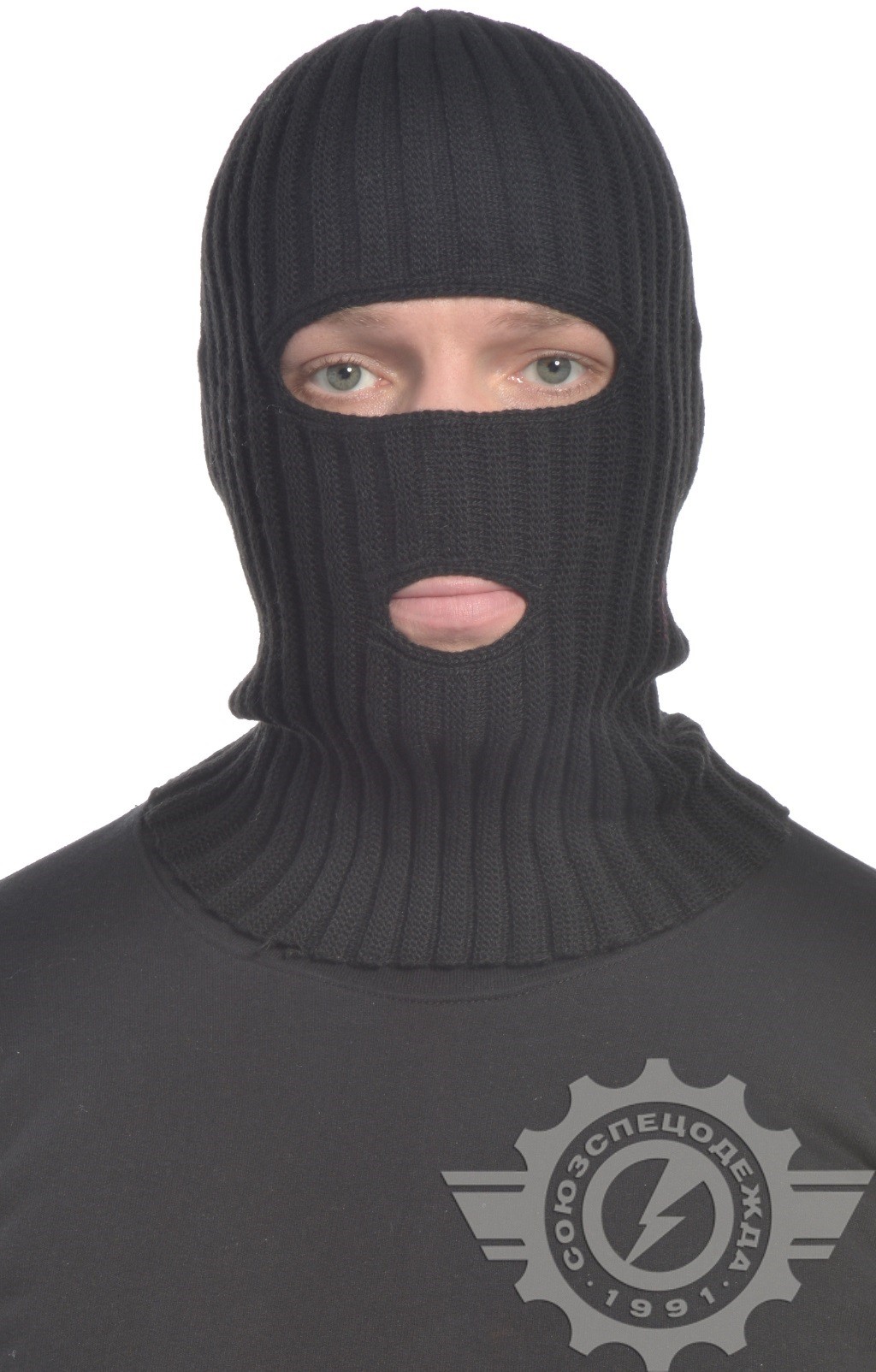 59725 Шлем-маска трикотажная с прорезями черная  Головные уборы  размер Спецодежда  - Вид №3