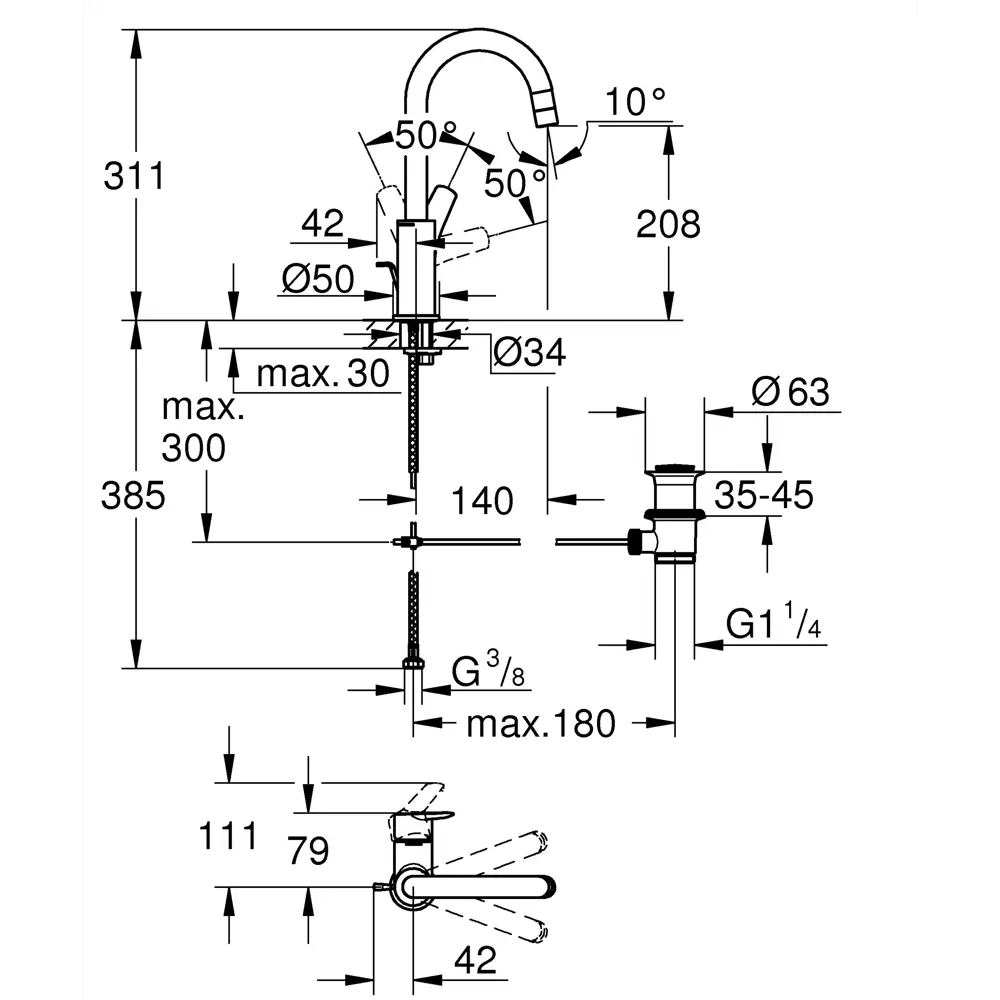 Смеситель для раковины Grohe Start однорычажный размер L цвет хром 88280986 STLM-2020594  - Вид №4