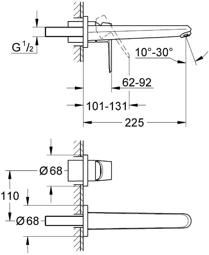 Внешняя часть смесителя для раковины GROHE Eurodisc Cosmopolitan (вынос 230 мм), хром (19974002) - Вид №1