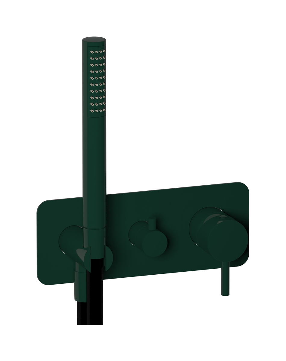 Внешние части встроенного в стену смесителя на 3 потребителя в комплекте с душевым гарнитуром. WE ARE IB co314vd Green Maddalena Colore