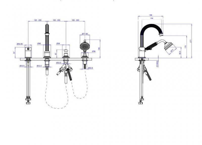 Смеситель на борт ванны однорычажный Cezares OLIMP-BVDM-03/24-L - Вид №1