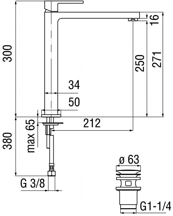Nobili Rubinetterie Смеситель для раковины, однорычажный, с автоматическим сливом Up Up94128/2cr - Вид №1