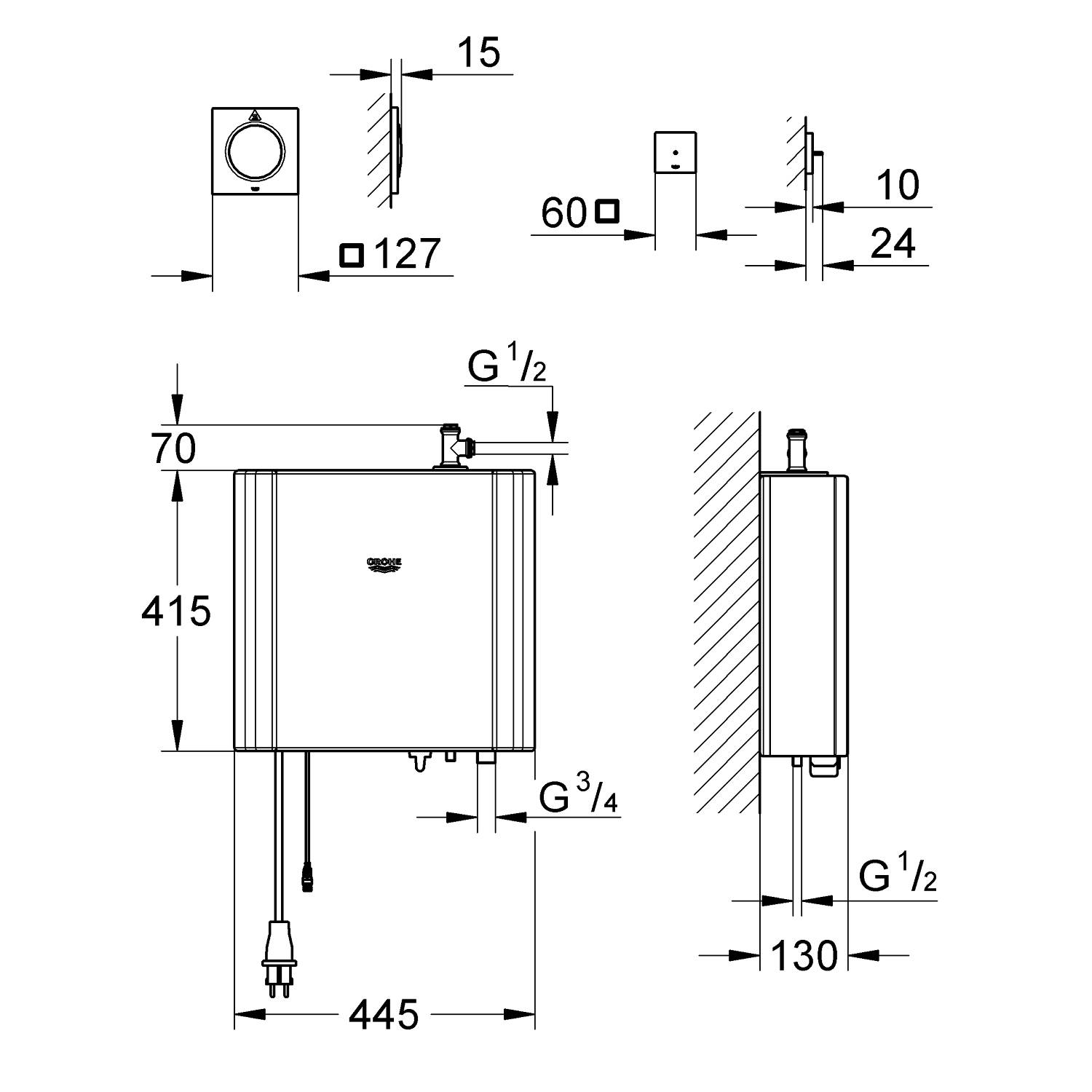 Генератор пара 2,2 кВт GROHE F-digital deluxe для малой паро-душевой кабины (36362000) - Вид №2