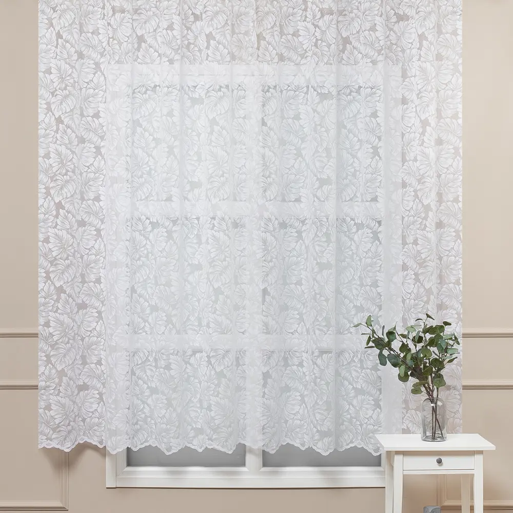 Тюль 1 м/п Листья жаккард 210 см цвет белый TEX REPUBLIC STLM-2142736 - Вид №4