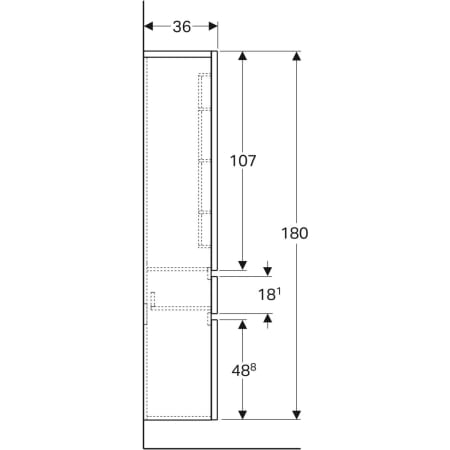869003000 Высокий шкафчик Geberit Renova Plan с двумя дверями и одним выдвижным ящиком Geberit  - Вид №4