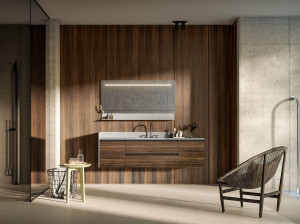 HPL подвесной одиночный умывальник с ящиками и зеркалом