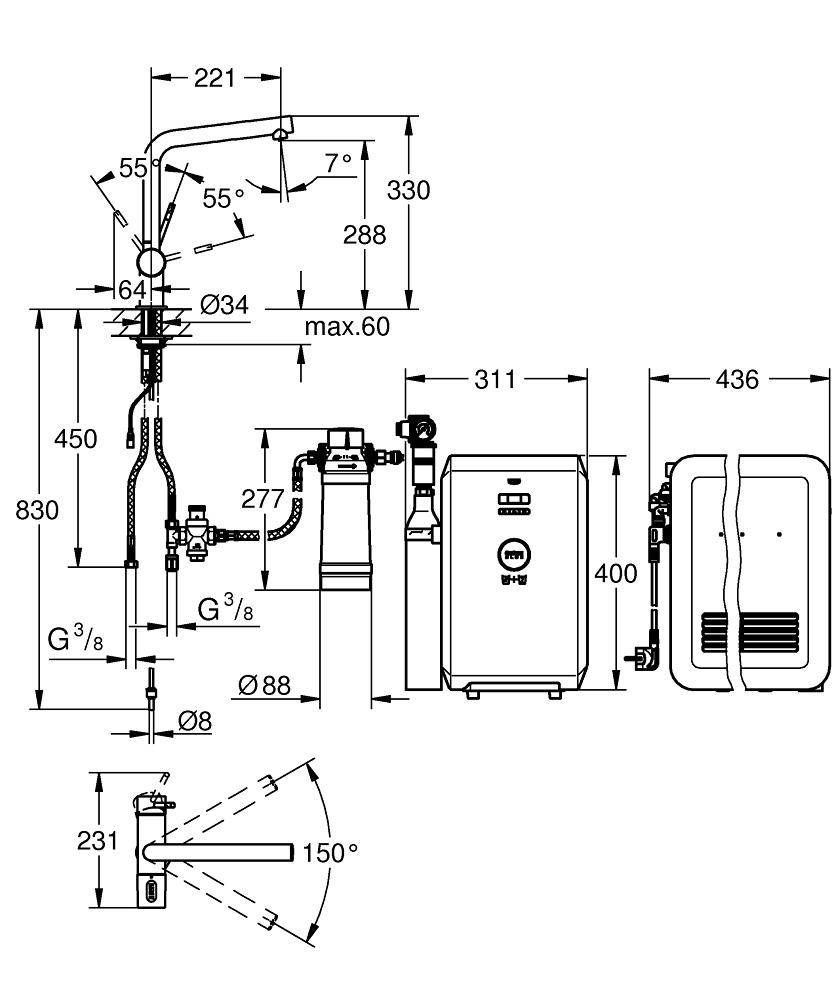 31347002 Смеситель для кухни Grohe BLUE - Вид №1