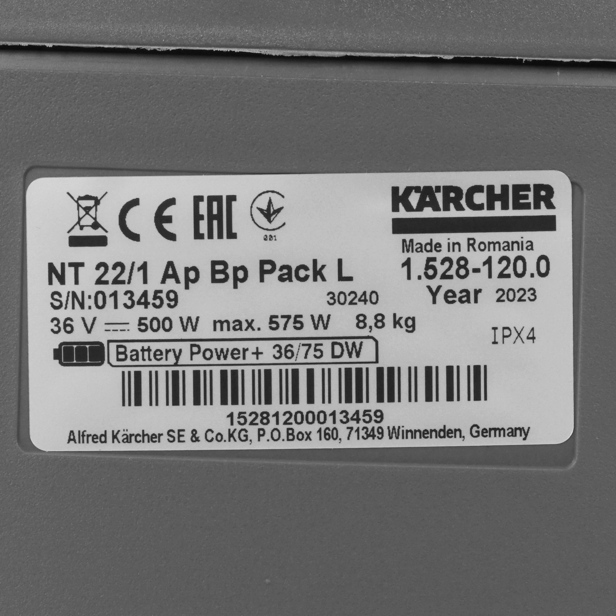 Строительный пылесос аккумуляторный Karcher NT 22/1 Ap Bp Pack Battery Power 36V 9970283 STDN-0020296 - Вид №5