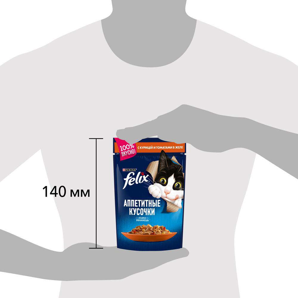 ПР0013786 Корм для кошек Аппетитные кусочки с курицей и томатами в желе, пауч 85 г FELIX  - Вид №9
