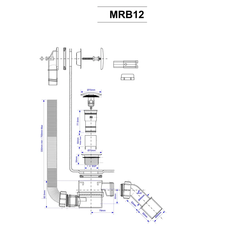 Сифон для ванны McAlpine с системой клик-клак, длина перелива 700 мм 82422801 STLM-1342501 - Вид №4