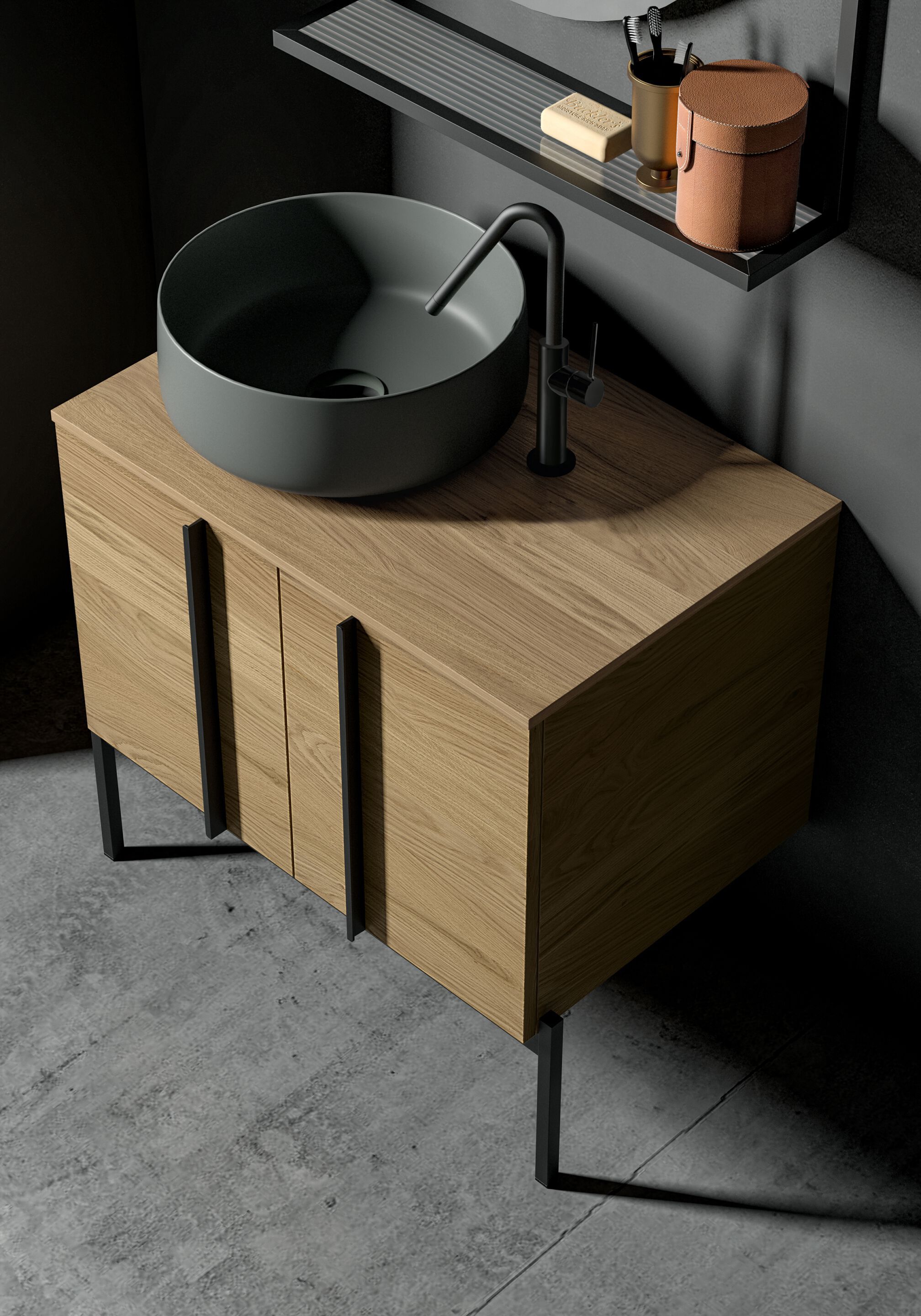 Туалетный столик с одной раковиной с зеркалом и навесными шкафами Birex Sidéro ARCH-00048937 - Вид №2