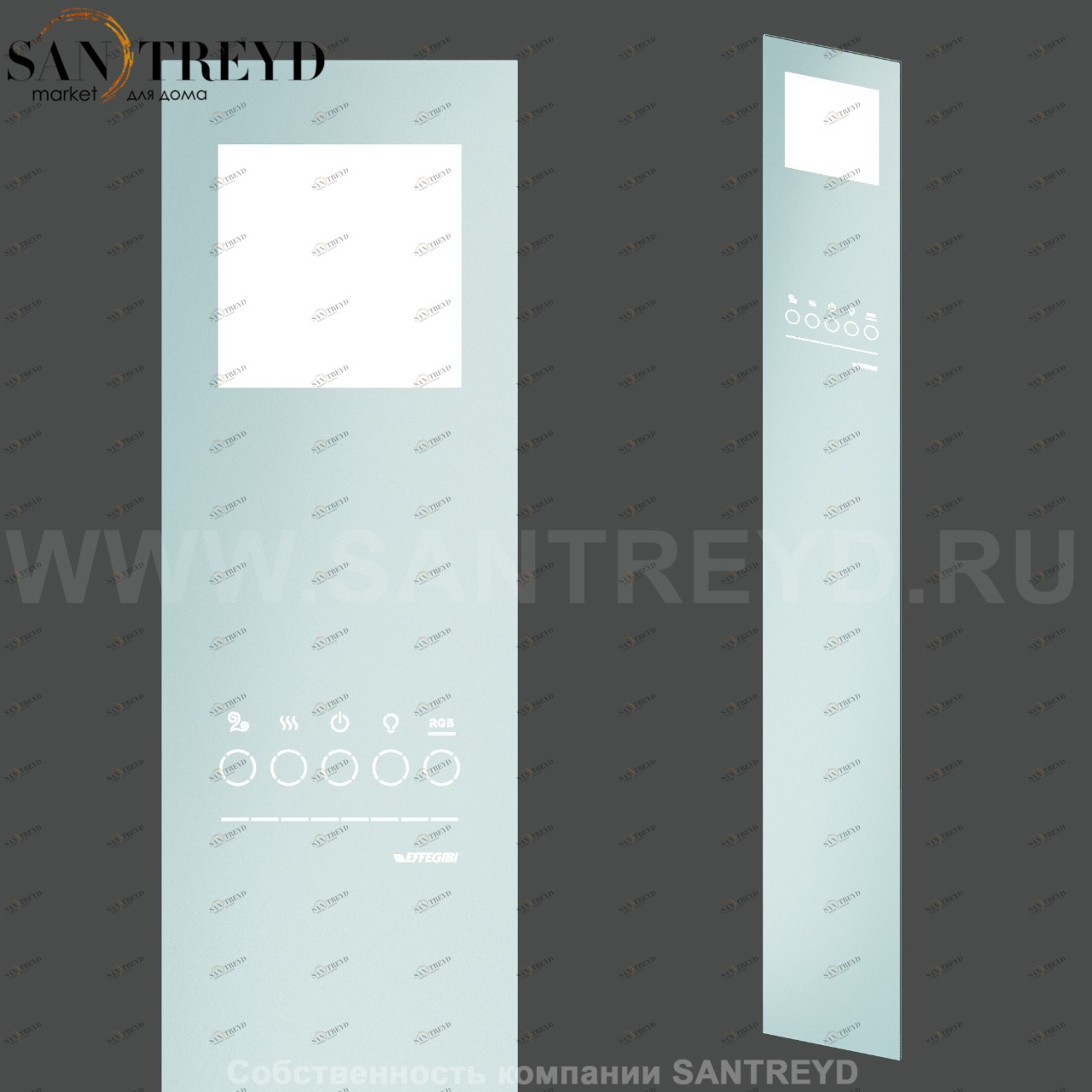 Effegibi TOUCH&STEAM 30 TS30 Встроенный парогенератор для турецкой бани, мощность - 3 кВт, объем - от 0 до 3,5 куб. м., производительность - 4,4 кг/час, отделка: каленное стекло с шелкографией и окрашенный аллюминий TOUCH STEAM