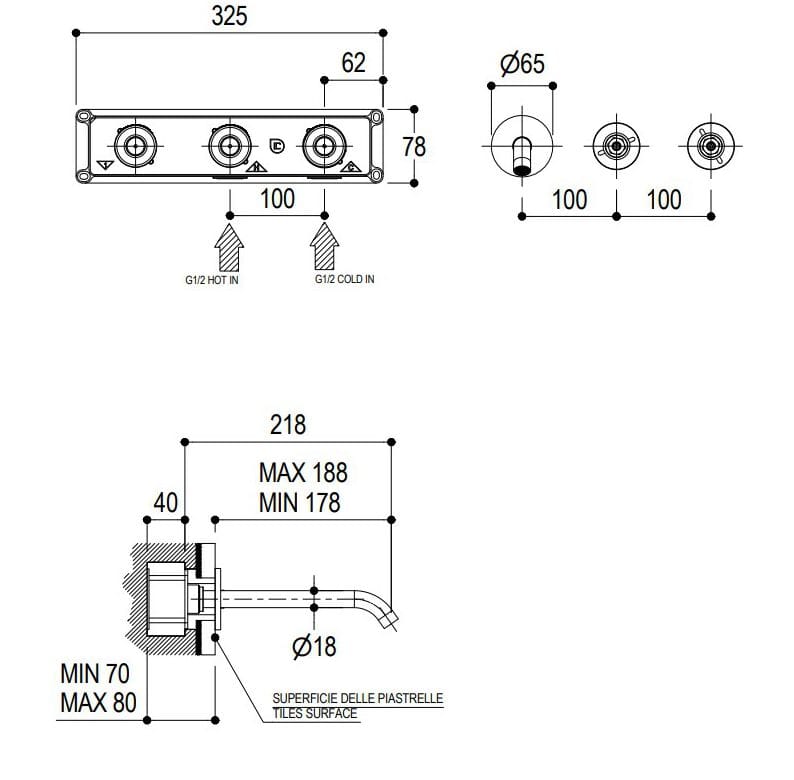 Настенный смеситель для раковины Ritmonio диаметр 35 отпечатков пальцев ARCH-00018082