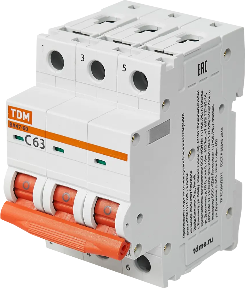 84399515 Автоматический выключатель TDM Electric ВА47-60 3P C63 А 6 кА SQ0223-0115 STLM-0049288