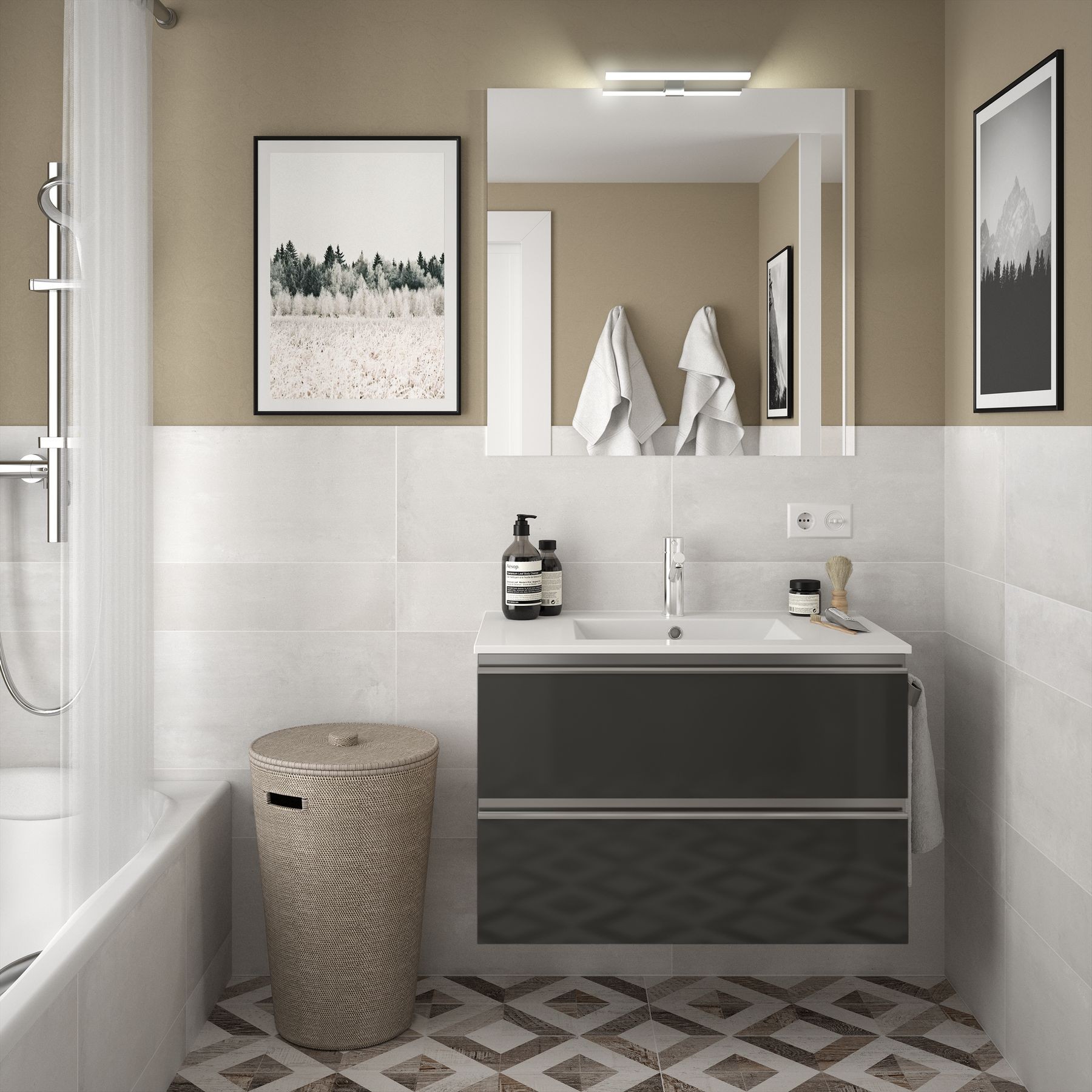 22802 SALGAR Мебель для умывальника SPIRIT 800 2 металлических ящика GLOSS GREY 797 x 540 x 450 мм