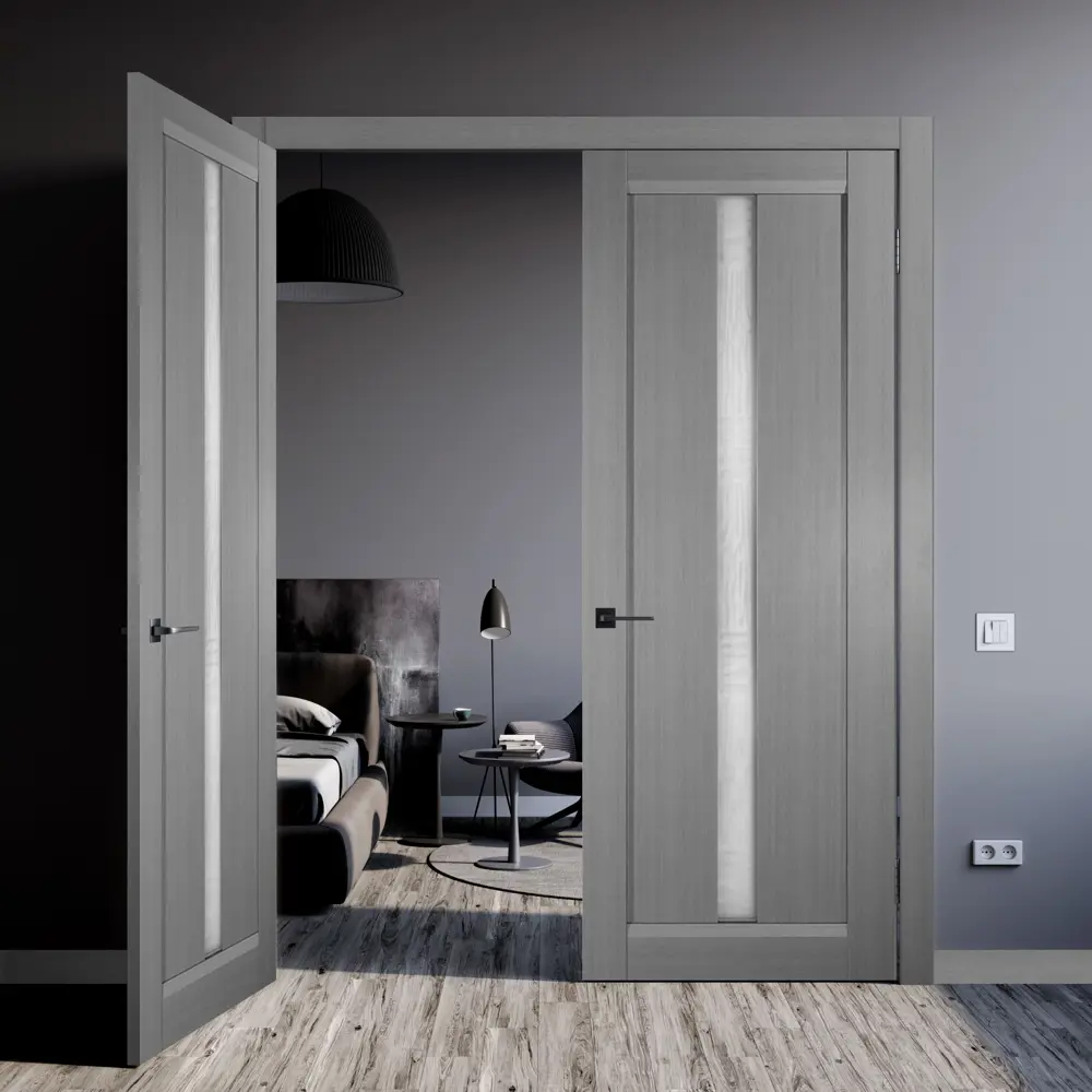 Дверь межкомнатная со стеклом Челси 60x200 см финиш бумага цвет сильвер с замком BELWOODDOORS STLM-2199336 - Вид №2