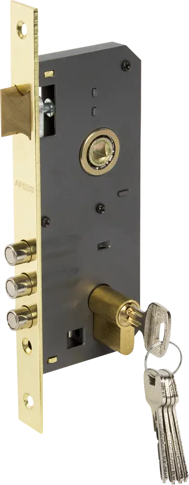 Врезной замок Apecs 2200/60-G с золотистой отделкой для входных дверей 82207312