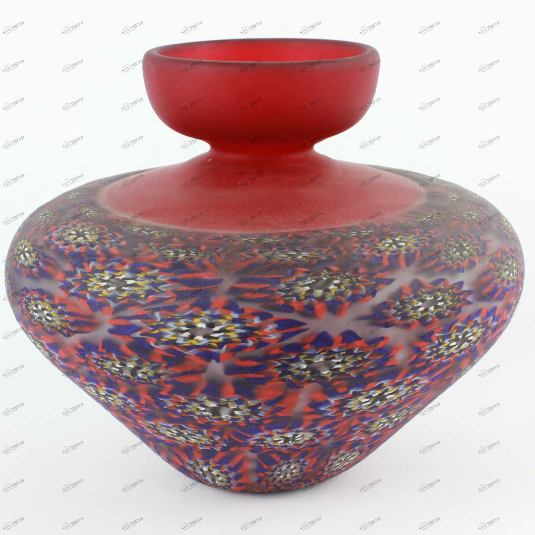 408 ORIGINALMURANOGLASS Ваза красно-синяя Амфора - мастер Salvadore - муранское стекло OMG 16 см 