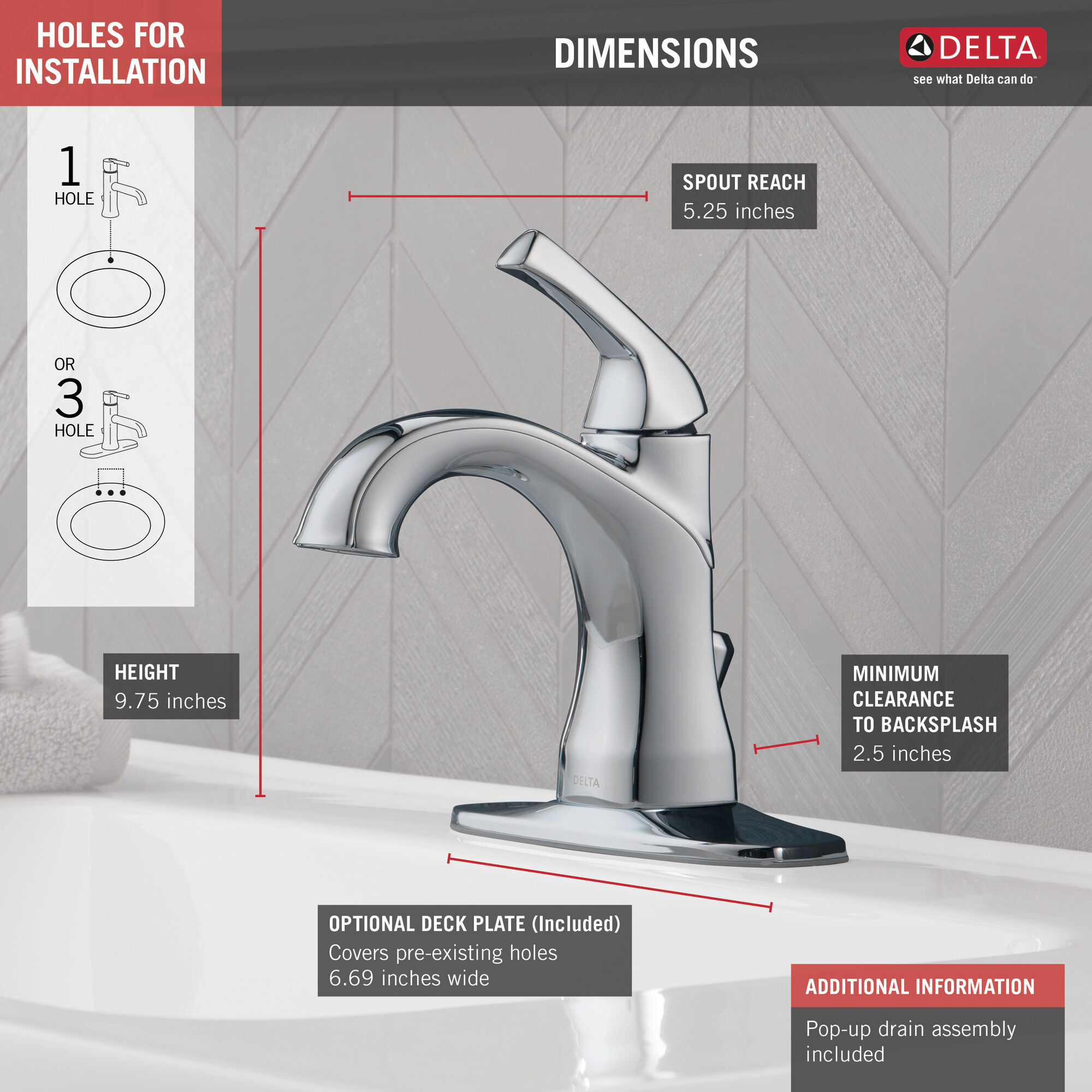 15770LF Смеситель Centerset с одной ручкой Delta Faucet Portwood Хром  - Вид №1