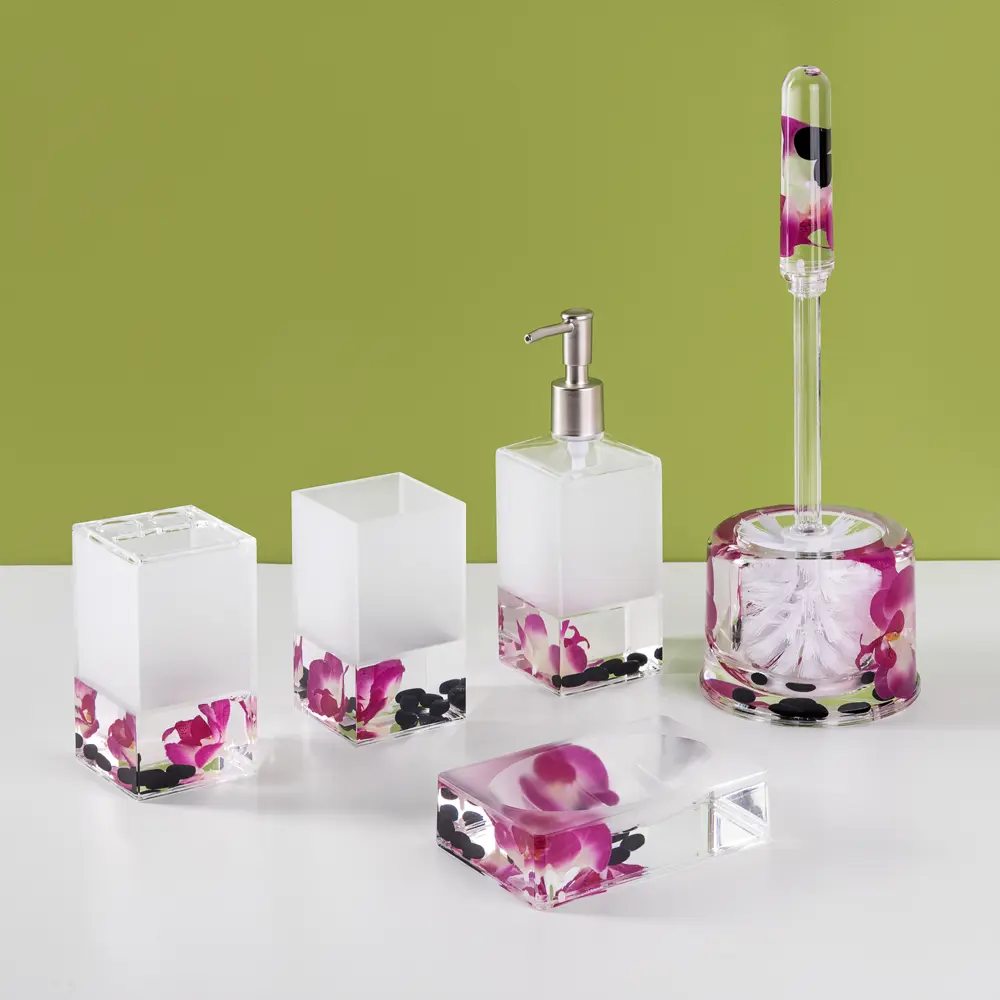 Стакан для зубных щёток настольный Verran «Phalaenopsis» с разделителем акрил цвет розовый STLM-2194153 - Вид №3