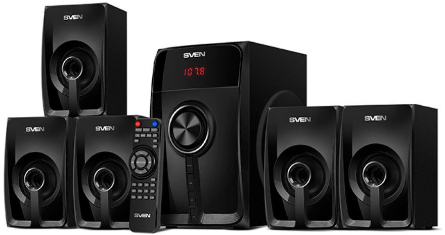 SV-018177 ht-202, черный, акустическая система 5.1 (мощность (rms):20вт+5x16вт, bluetooth, fm-тюнер, usb/sd, дисплей, пульт ду) Sven Santreyd 