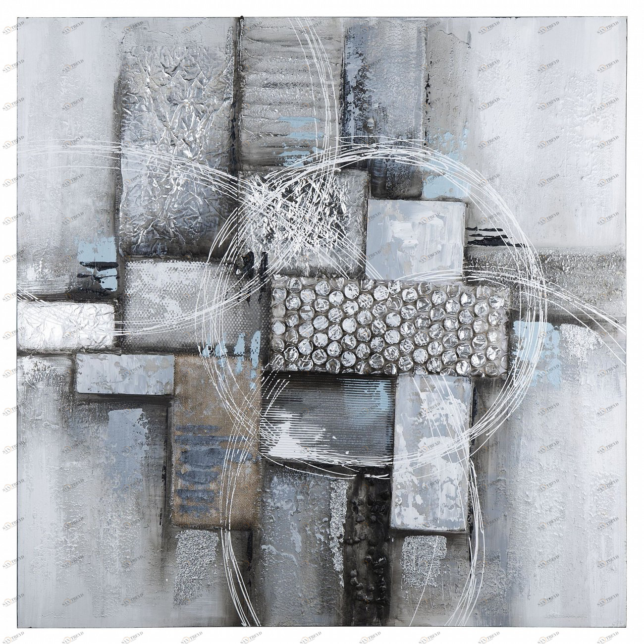 Картина с абстрактным рисунком с натуральными камнями 100х100 см Tomas Stern TOMAS STERN  00-3872597 Коричневый;серый;разноцветный 