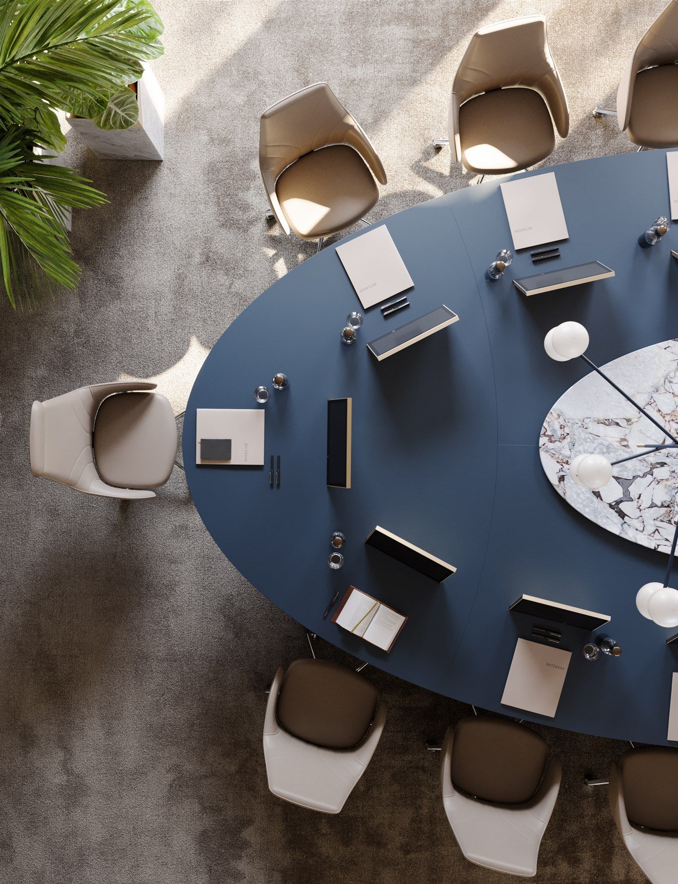 Лакированный овальный стол для совещаний с мраморным центральным верхом PROF Bespoke ARCH-00144751 - Вид №2