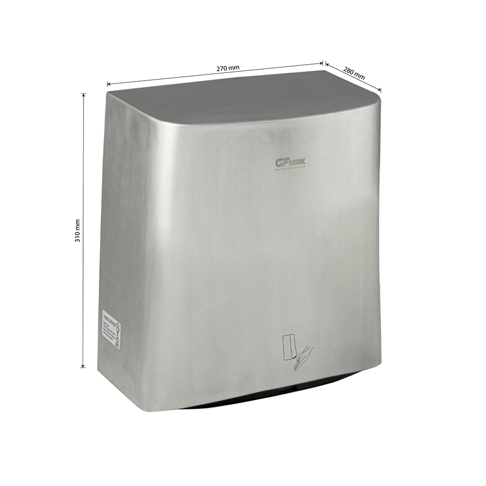 GFmark - Сушилка для рук, скоростная, модель V-windblade, антивандальная, корпус из нержавеющей стали, матовая, 2000W, код: 6954  - Вид №6