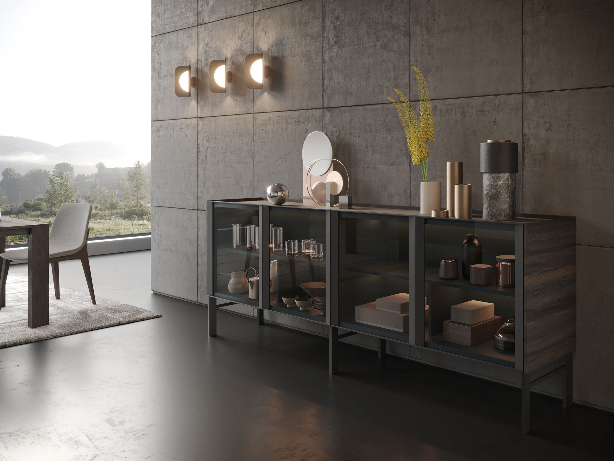 Шкаф из дерева и стекла со встроенным освещением Kico Living Complements ARCH-00007664