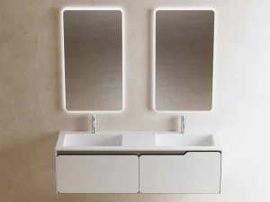 SDR CERAMICHE Двойная подвесная тумба под умывальник из массивной поверхности с ящиками Solido