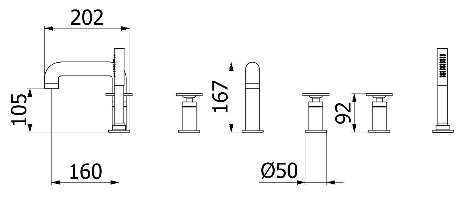 Смеситель для ванны с 5 отверстиями и ручным душем IB Bold ARCH-00114944 - Вид №24
