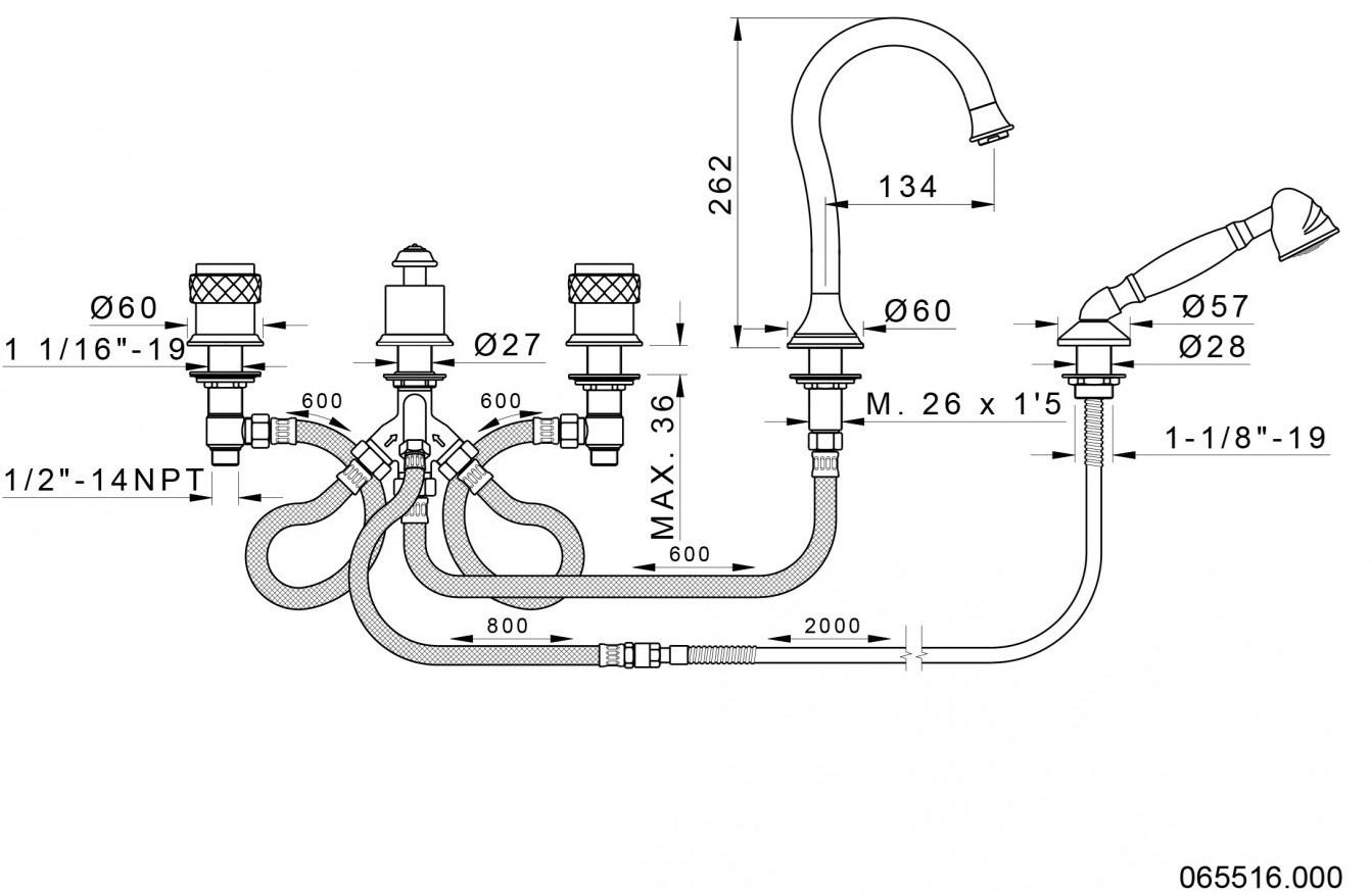 Bronces Mestre Комплект для ванны на 5 отверстий с ручным душем Coquette 065516.000.50 - Вид №1