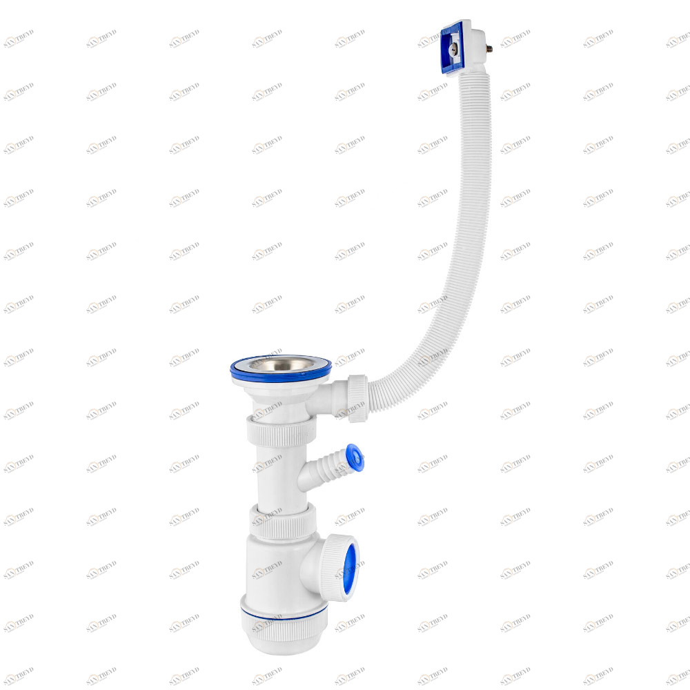 Сифон "МИНИ Элит" (30980675)  с нерж.чаш. д.70мм, отводом длястир.маш. и переливом (1 1/2"-д.40) 30980675 Santreyd 